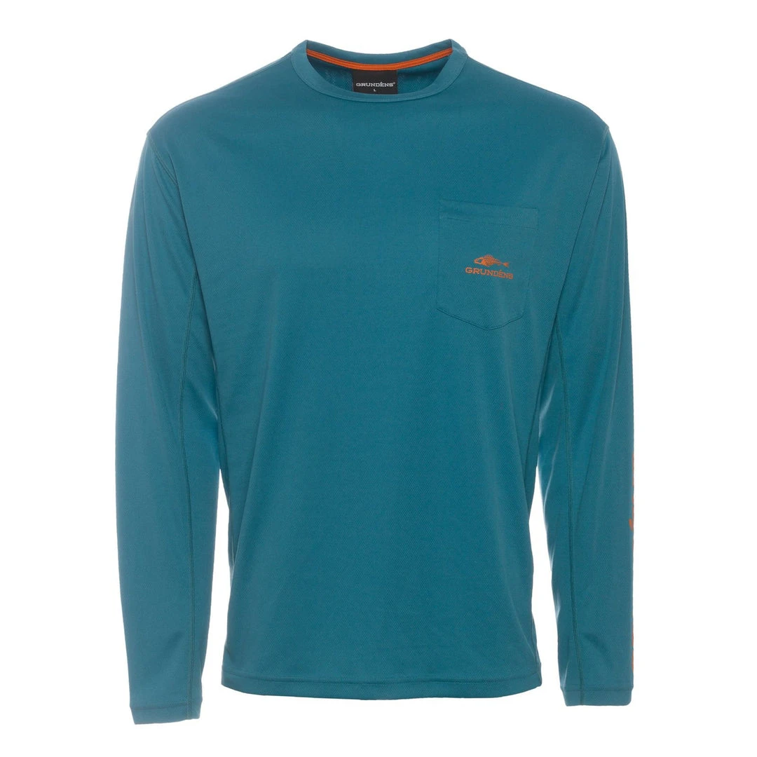 Apparel Grundens Fish Head Performance Long Sleeve Shirt - Tidal Blue 1 Apparel Grundens Fish Head Performance Long Sleeve Shirt - Tidal Blue