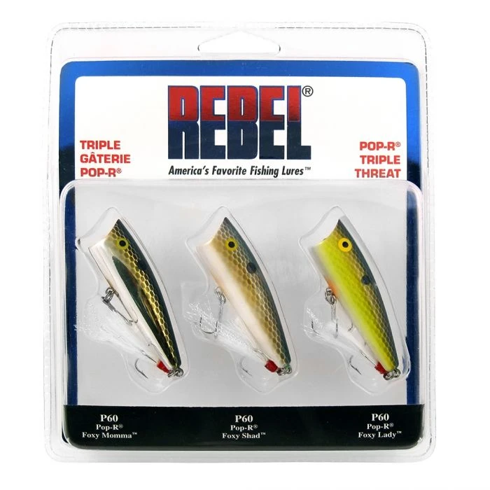 Lures Rebel Pop-R Triple Threat 3 Pack 1 Lures Rebel Pop-R Triple Threat 3 Pack